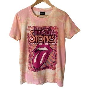 The Rolling Stones Graphic Tee Sz L Pink Tie Dye T-Shirt Tongue Distressed EUC